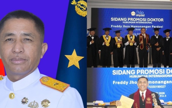 Brigjen TNI Marinir Dr. Freddy J.H. Pardosi, S.E., S.H., M.M pada Program Doktor Hubungan Internasional Fakultas Ilmu Sosial dan Ilmu Politik Universitas Padjadjaran (Unpad)