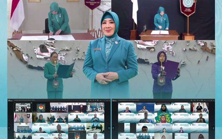 Ketua Umum Tim Penggerak Pemberdayaan dan Kesejahteraan Keluarga (TP PKK) Tri Tito Karnavian melantik Samantha Dewi Erwan Setiawan sebagai Ketua TP PKK sekaligus Ketua Tim Pembina Pos Pelayanan Terpadu (Posyandu) Provinsi Jawa Barat di Widya Chandra