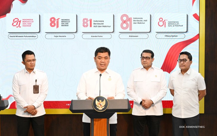 Menteri Ekonomi Kreatif, Teuku Riefky Harsya, menghadiri Konferensi Pers Peluncuran Logo HUT ke-81 RI: Hasil Voting Logo Terpilih di Kantor Presiden Republik Indonesia, Jakarta, Senin (29/6/2026)