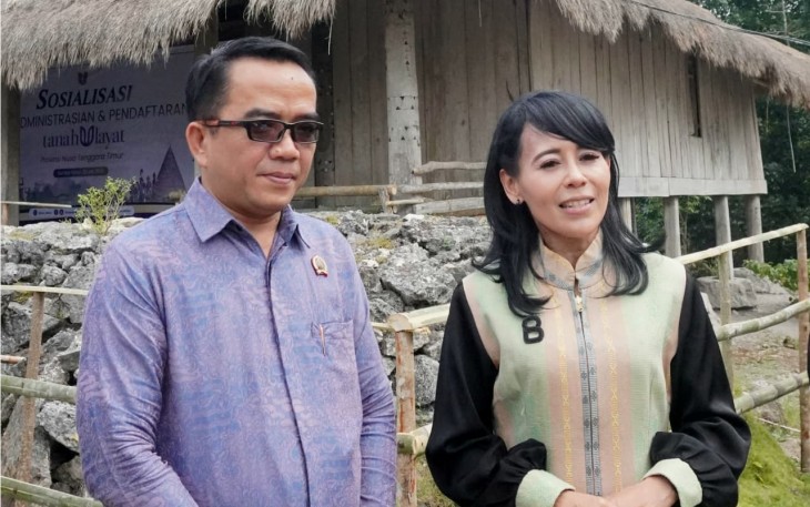 Staf Khusus Bidang Reforma Agraria, Rezka Oktoberia, pada Sosialisasi Pengadministrasian dan Pendaftaran Tanah Ulayat Provinsi NTT, di Kabupaten Sumba Timur, Rabu (22/07/2026)