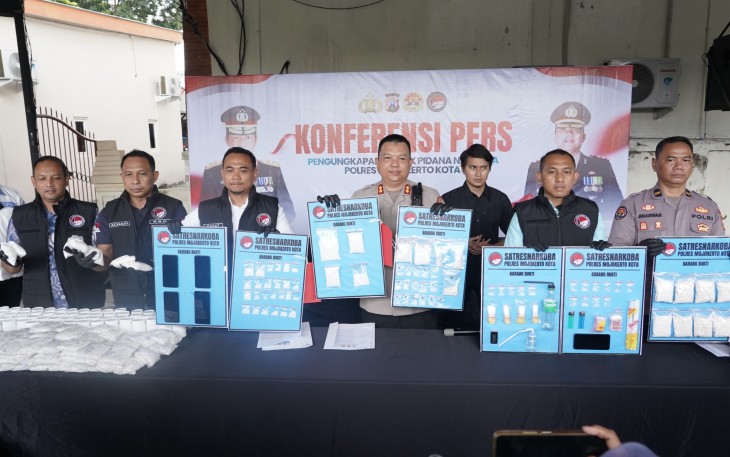Polres Mojokerto Kota Amankan Barang Bukti Ungkap Narkoba Senilai Rp 1,1 Miliar