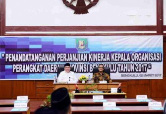 Penandatanganan Perjanjian Kinerja Kepala OPD Pemprov Tahun 2017 di Ruang Pola Provinsi Bengkulu, Kamis (2/03/2017).