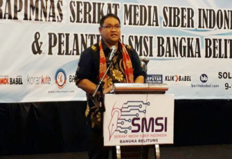 Teguh Santosa, ketum SMSI Pusat usai melantik pengurus SMSI Provinsi Bangka Belitung, Selasa (10/10/2017)