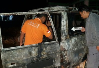 Kondisi Mobil usai terbakar.