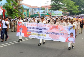 Asisten I Setda Provinsi Bengkulu Hamka Sabri menghadiri pelepasan Pawai Budaya Kegiatan Kirab Pemuda 2018