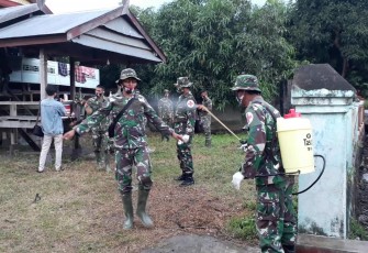 Satgas TMMD ke-108 kodim 425/Jp melaksanakan protokol kesehatan sebelum mamulai kegiatan
