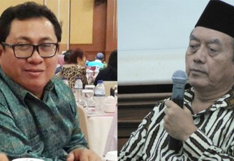 Ketua SMSI Pusat Firdaus (Kiri) dan Ketua Pengurus Pusat Dewan Masjid Indonesia (PP DMI) bidang Kerja sama Antara Lembaga dan Luar Negeri M Natsir Zubaidi