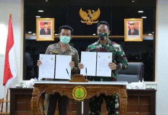 Mentan Syahrul Yasin Limpo dan Kasad Jendral TNI Andika Perkasa melakukan MOU pendampingan pelaksanaan program pertanian di Kantor Pusat Kementan, Selasa 29/9/2020