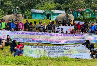 Ratusan penggiat lingkungan deklarasi tolak tambang batubara di Pusat Latihan Gajah di kawasan TWA Sebelat. Inews TV/Ismail Yugo
