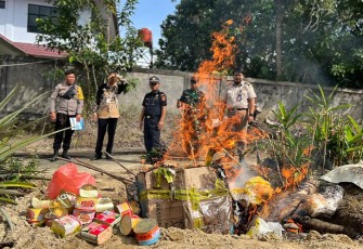 Prajurit Satgas Pamtas Yonif 645/Gty saat Hadiri Pemusnahan Media Pembawa HPHK dan OPTK