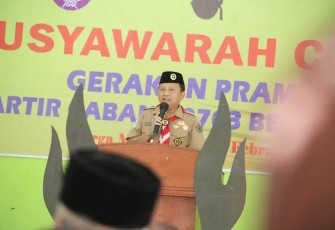 Hamka Sabri, saat menyampaikan arahan pada Muscab Gerakan Pramuka Kwarcab 0703 Bengkulu Utara, di Aula SPNF SKB