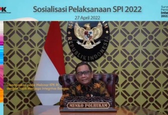 Menjaga integritas bangsa, Menkopolhukam saat menjadi keynote speech acara webinar sosialisasi SPI oleh KPK. Rabu (27/4/2022)