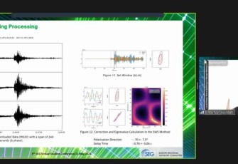 Sinta Nur Asyidah Saat Mempresentasikan Penelitiannya yang berjudul "Shear Wave Splitting" di Acara Society of Exploration Geophysicist Virtual Student Conference, Mei 2022.
