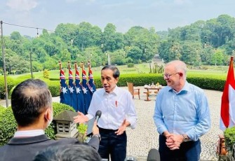 Presiden Joko Widodo saat memberikan keterangan pers bersama PM Australia di Istana Bogor 
