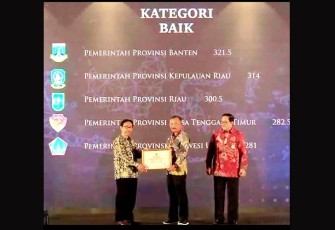 Sekretaris Daerah Provinsi Kepri Adi Prihantara saat menerima piagam penghargaan pada acara 'Anugerah Meritokrasi Tahun 2022' di Hotel Grand Sahid Jaya Jl. Jenderal Sudirman No. 86 Karet, Jakarta, Kamis (08/12/2022).