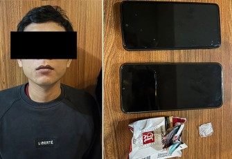Salah Satu tersangka beserta barang bukti saat diamankan