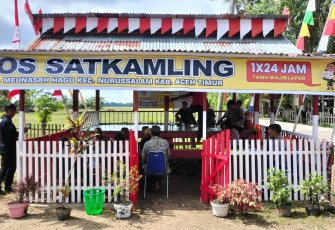 Tim Penilai dari Polres Aceh Timur Lakukan Pengecekan dan Penilaian Pos Satkamling Gampong Meunasah Hagu