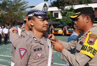Apel gelar pasukan Operasi Zebra Candi 2023,  di Lapangan Wira Satya Polres Karanganyar, Senin (4/9/2023) pagi.