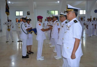 Danlantamal VI Makassar Brigjen TNI (Mar) Amir Kasman saat sertijab personel 