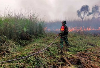 Padamkan Kebakaran Lahan Wilayah Desa Mawar Sari