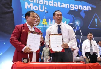 Menteri Pertahanan RI Prabowo Subianto saat menjadi pembicara dalam acara Studium Generale Universitas Muhammadiyah Malang (UMM)