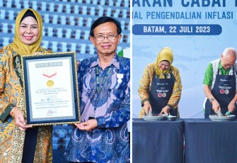 Ketua Tim Penggerak PKK Provinsi Kepulauan Riau Hj. Dewi Kumalasari Ansar saat menerima piagam penghargaan