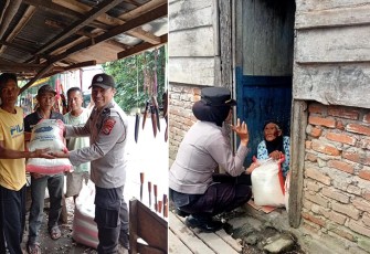 Satbinmas Polres Kepahiang saat Berikan Sembako ke Masyarakat Kurang Mampu