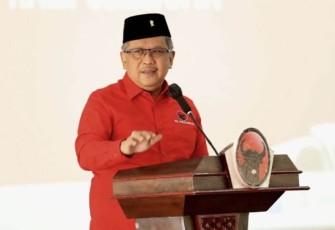 Sekjen DPP PDI Perjuangan Hasto Kristiyanto di Kantor DPD PDIP Banten, Kota Serang, Banten, Minggu (10/9/2023).