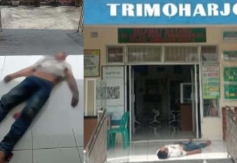 Jenazah korban saat terkapar di depan Puskesmas Trimoharjo, Kamis (6/4), sekira pukul 13.30 WIB.
