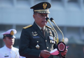 Perwira Sahli Tk III Bidang Wassus & LH Panglima TNI Mayjen TNI Puji Cahyono, S.I.P., M,Si, bertindak sebagai inspektur upacara peringatan Hari Lahir Pancasila tahun 2023