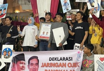 Deklarasi Jaringan Ojek Pangkalan dukung pasangan Prabowo-Gibran di Jakarta, Selasa (30/1)