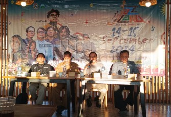 Konferensi pers persiapan gelaran event "Lawu Jazz Festival 2024", pada Senin (18/8/2024) sore, di kawasan Blumbang, Tawangmangu, Kabupaten Karanganyar.