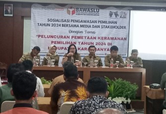 Bawaslu Karanganyar menggelar sosialisasi pengawasan pemilihan dengan tema peluncuran pemetaan kerawanan pemilihan tahun 2024 di Kabupaten Karanganyar, Senin (2/9/2024)