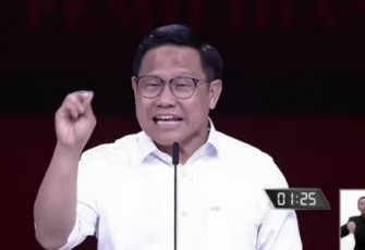 Calon wakil presiden nomor urut 1 Abdul Muhaimin Iskandar saat Debat Keempat Cawapres Pemilu 2024 di Jakarta Convention Center (JCC), Jakarta, Minggu (21/1/24).