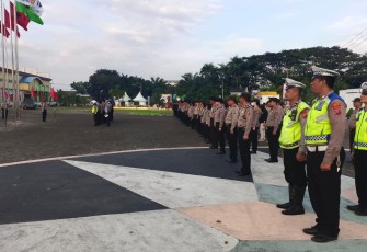 Ratusan pasukan terlatih Polrestabes Medan saat kawal pengamanan kegiatan kampanye