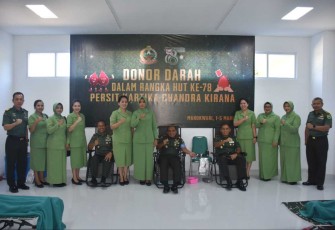 Kodam XVIII/Kasuari Donor Darah Peringati HUT ke 78 Persit KCK, Senin (4/3)