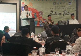 Kepala Badan (Kaban) Litbang dan Diklat Kementerian Agama Suyitno saat memberikan arahan pada Pembahasan Penerjemahan Al-Qur'an Bahasa Betawi di Jakarta, Rabu (10/7/2024).
