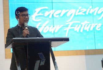 Indra dalam menyampaikan sambutannya di Open House Universitas Pertamina