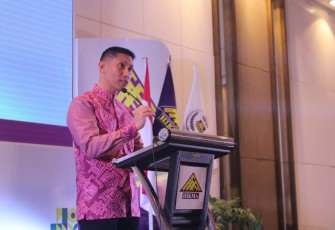 KBP M Arsal Sahban saat memberikan sambutan dalam acara rakernas HIKMA 2024 di hotel Claro Makassar 