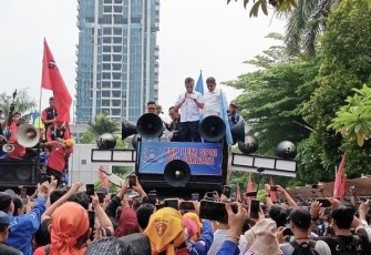 Demo buruh di Kemnaker RI Jakarta, Rabu (20/11)