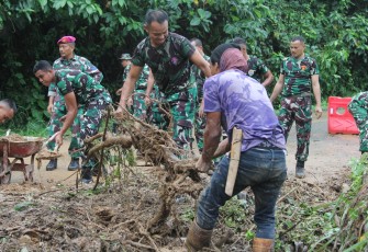 Aksi Sigap Prajurit TNI AL Tangani Tanah Longsor dan Pohon Tumbang di Pesawaran 