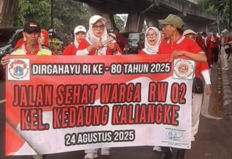 Hari Ulang Tahun (HUT) Ke-80 Republik Indonesia, RW. 02, Jalan Pesing Poglar, Kelurahan Kedaung Kali Angke, Kecamatan Cengkareng Jakarta Barat mengadakan Jalan Sehat dan Pentas Seni, pada Minggu (24/08/2025). 