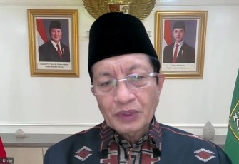 Menteri Agama Nasaruddin Umar saat memberikan sambutan secara daring pada Amaliah Astra Awards ke-5.