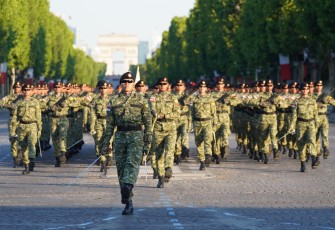 Kontingen Indonesia yang tergabung dalam Satgas Patriot II pada Parade Bastille Day 2025.
