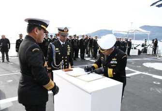 Upacara Serah Terima Kapal Perang Republik Indonesia (KRI) Prabu Siliwangi-321 di galangan kapal Fincantieri, Muggiano, Italia, Senin (22/12).