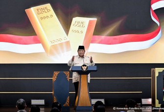 Presiden Prabowo Subianto saat launching layanan bank emas di Jakarta, Rabu (26/2)