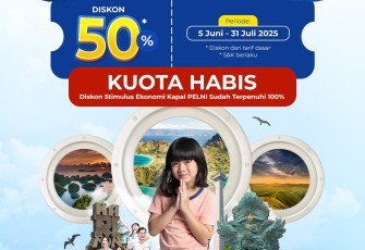 Pamplet pemberitahuan terkait kuota Stimulus Ekonomi diskon tiket kapal Pelni yangbsidah terserap 100 persen