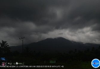 Tampilan Visual Gunung Lewotobi Laki-laki Kamis (13/2) pulul 00.00 - 06.00 Wita. Sumber foto: PVMBG