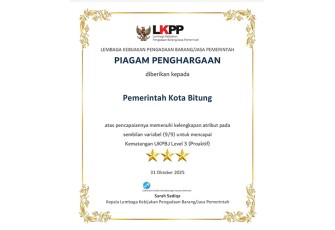 Piagam Penghargaan Kematangan UKPBJ Level 3 Proaktif