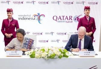 Penandatanganan Memorandum of Understanding (MoU) antara Kementerian Pariwisata dengan Qatar Airways pada Senin (2842025) di sela-sela acara Arabian Travel Market (ATM) 2025 yang berlangsung di Dubai World Trade Center.
